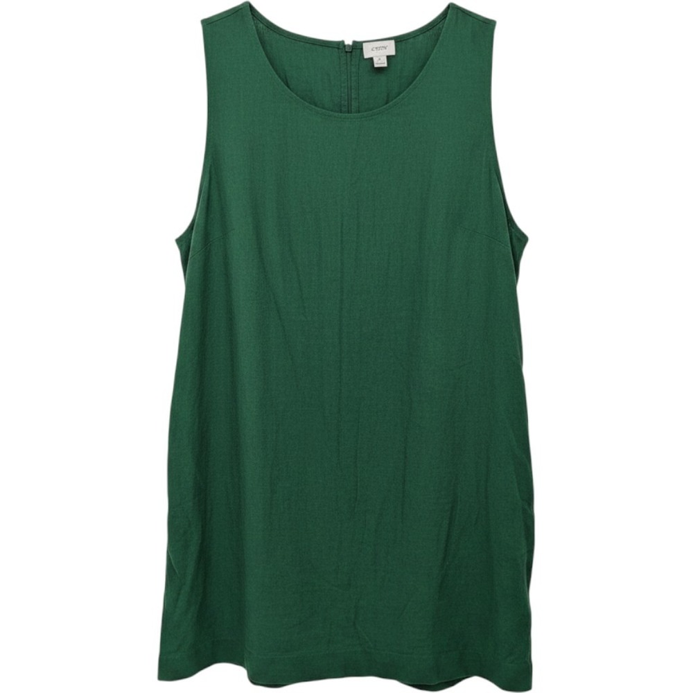 J Crew Linen Blend Dress Women 12 Green Sleeveless Pocketed Lagenlook Casual